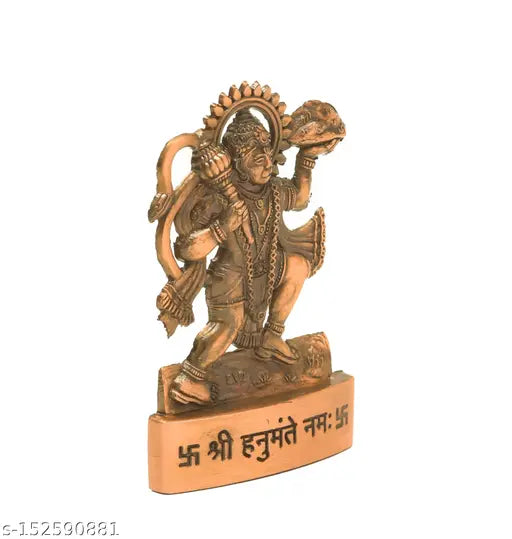 Copper polished Hanuman Ji/Bajrangbali spiritual statue, 4.5cm x 7cm, Indian religious dashboard decor