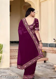 Purple Georgette embroidered Chitrarekha saree with Banarasi silk blouse, traditional Indian party wear