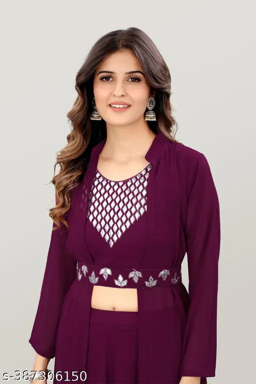 Indian embroidered georgette blouse, 3/4 sleeve, S-XXL