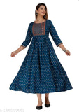 Rayon printed embroidery Anarkali Kurta in three-quarter sleeves, Indian casual wear for women