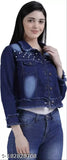Fashionable solid denim jacket, dyed/washed, long sleeves, women's size S & M, Indian origin