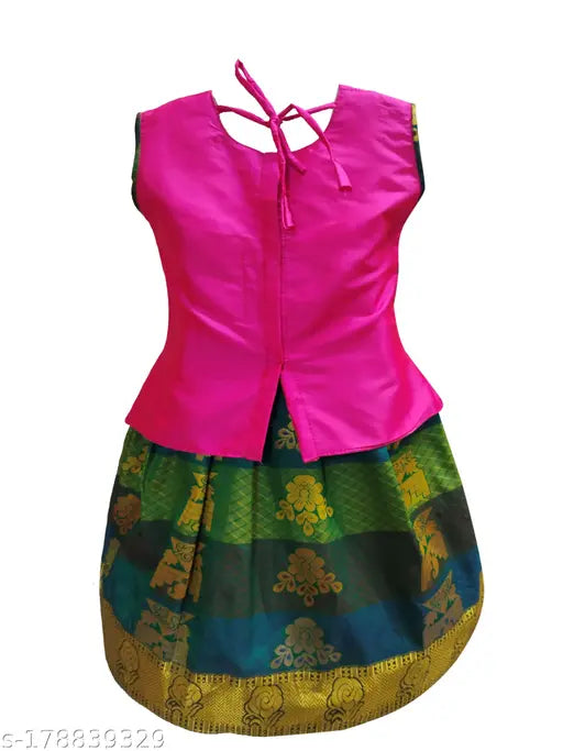 Girls traditional silk cotton Lehenga Choli set with gift - Sleeveless, embellished, zari stitch on gift-ready Indian kids' dress set for festivals (6m-8y)