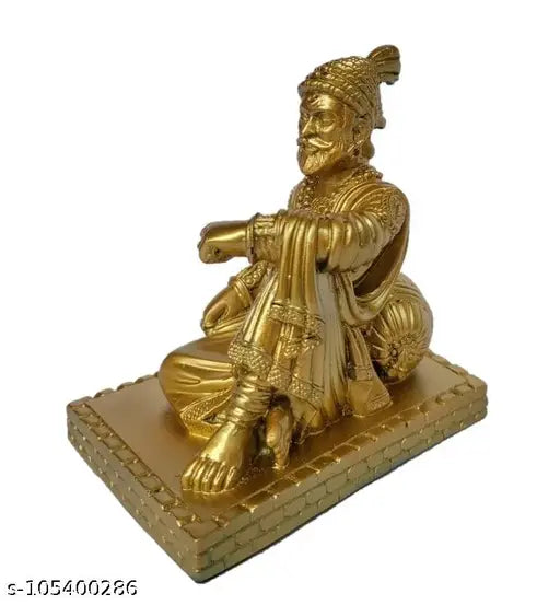 Gold poly resin Ganesh idol: Shree Chatrapati Shivaji Maharaj statue, 4" square, Indian art for home or office decor