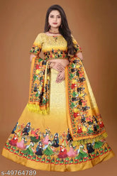 Embroidered net Hanumant new printed Women's Lehenga Choli set with dupatta, semi-stitched (42m), Indian origin