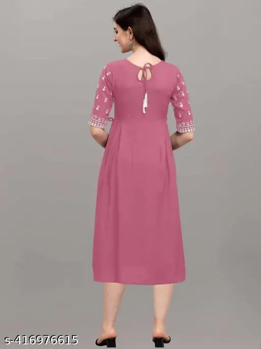 Trendy rayon women's gown, S-XXXXL sizes with bust sizes ranging from 36in to 46in. Indian-origin fashion for ladies