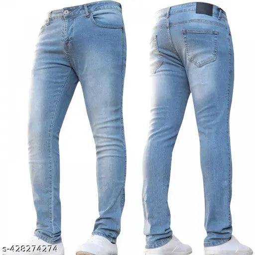 Light blue denim jeans for men - classic five-pocket design, breathable, comfortable wear, ideal for spring and summer