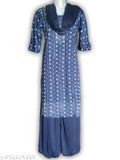 Printed net lycra kurti palazzo and dupatta with three-quarter sleeves, single size XL, Indian fashion attire