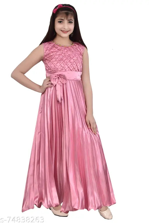 Checked net 100% silk satin blend party dress for girls aged 3-11 years, long sleeves, India origin
