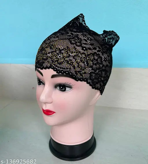 Lycra Hijab Cap Set, self-design net band head wraps (4N), India