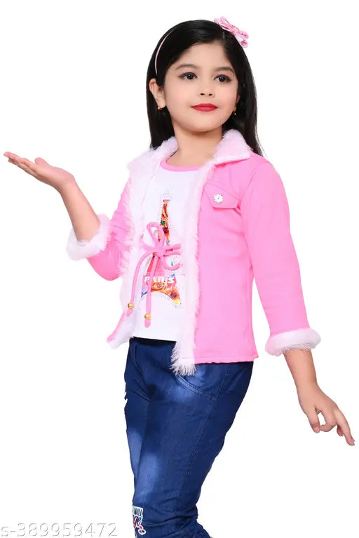 New Fancy Pink Cotton-Wool Blend Top for Girls (0-12 yrs), embroidered net detail, versatile style, easy care