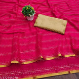 Chiffon striped saree with Italian silk blouse, gold foil embellished and trending for festive occasions like Diwali or Karwa Chauth. Indian origin