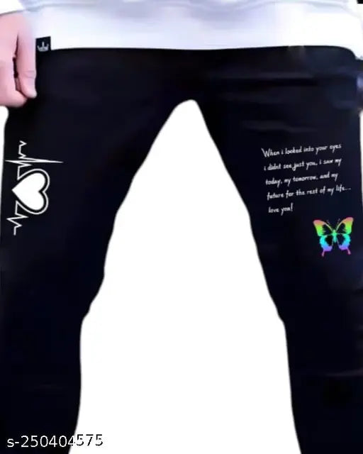 Men's black denim funky jeans with solid print, durable and versatile, machine washable