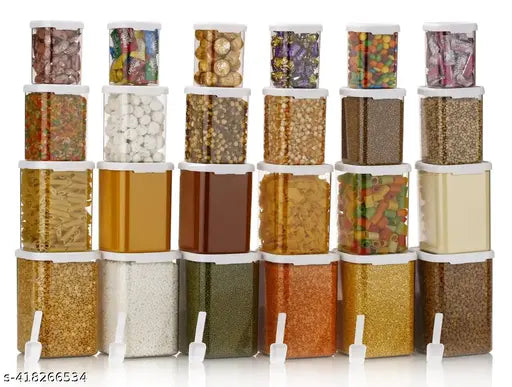 Transparent pet plastic airtight canister set, food grade & BPA-free, stackable 350ml, 650ml, 900ml, & 1400ml kitchen storage solution