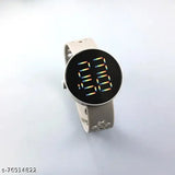 Grey stylish digital watch with rainbow LED lights, unisex for kids, free size