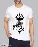 Cotton silk printed Trishool t-shirt, short sleeves, Indian graphic design for men