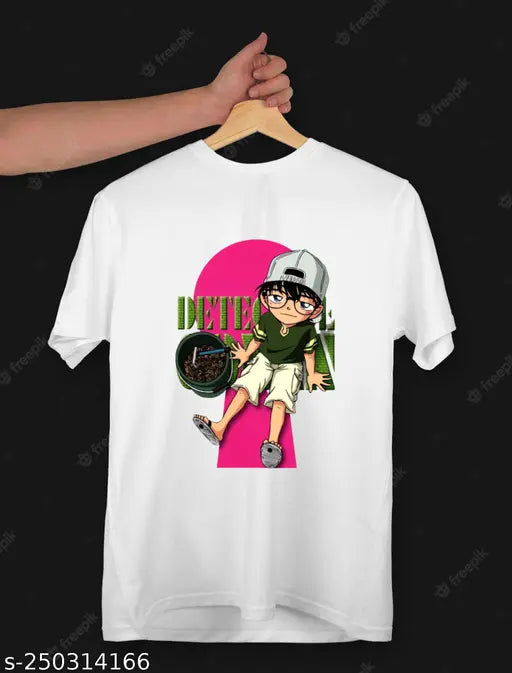 White polyester Detective Conan striped T-shirt, perfect for men & women, premium quality from Vetek