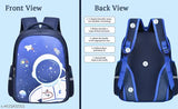 Blue lightweight schoolbag with astronaut sapphire design, perfect for primary school students aged 7-12 years. Features adjustable single shoulder strap, cartoon design, and zipper closure. Made of polyester net and cotton fabric. Ideal for daily use, shopping, or travel. Size: Free Size (30 cm x 16 cm x 40 cm). Origin: China