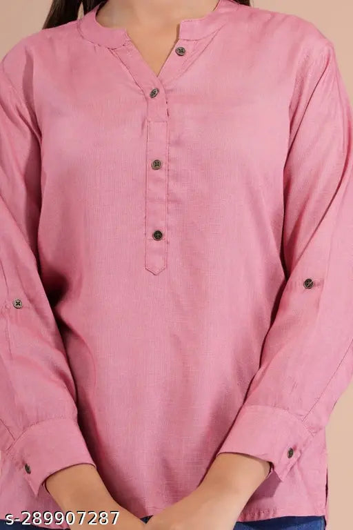 Pink rayon short sleeved women's t-shirt, high quality and comfortable