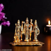 White metal Lord Ram Darbar Murti Idol with golden oxidized finish - ideal for home temple Diwali decoration