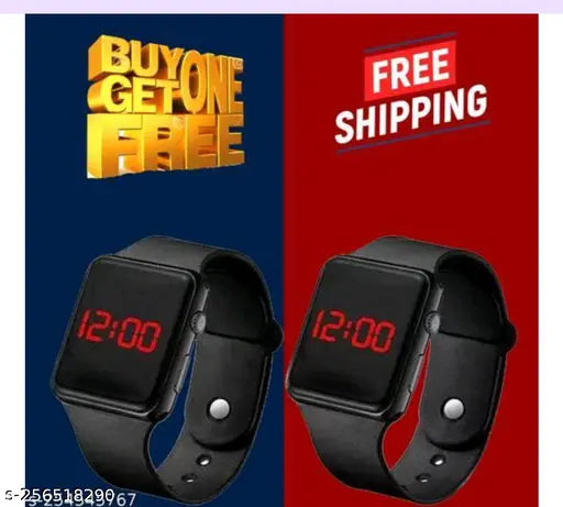 Black LED digital watches (pair), free size, Indian-made