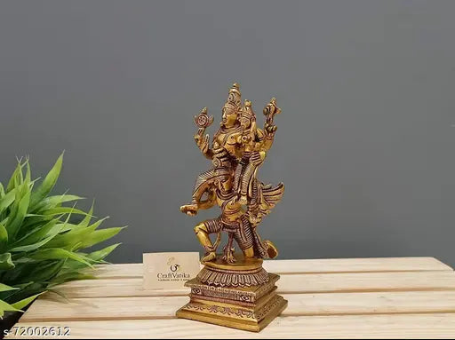 Brass Vishnu Laxmi on Garuda statue, 5.5" x 2" x 2", 540g, traditional Indian god idol for home decor or Puja room