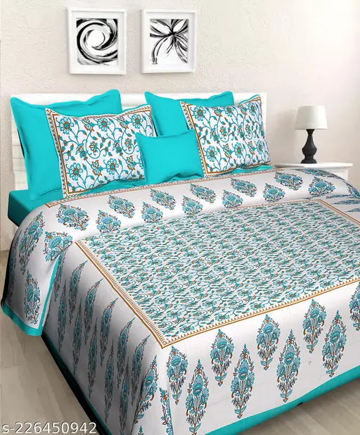 Double bed Jaipur 100% cotton floral sheets combo with 4 pillow covers, ideal for summer. Rajasthani-style home decor