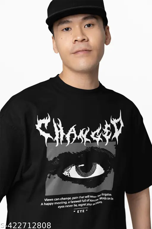 Men's oversized cotton T-shirt with printed graphic design, short sleeves, unisex fit. Multiple sizes available (XS - XXL)