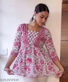 Cotton printed three-quarter sleeve top for women, trendy, festival wear, India origin
