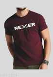 Black polyester men's round neck t-shirt with printed design, lightweight and breathable for casual or formal events. Made in India