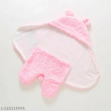Pink microfiber hooded baby blanket by Aakriti, featuring a soft fabric and safety-focused design, perfect for newborns