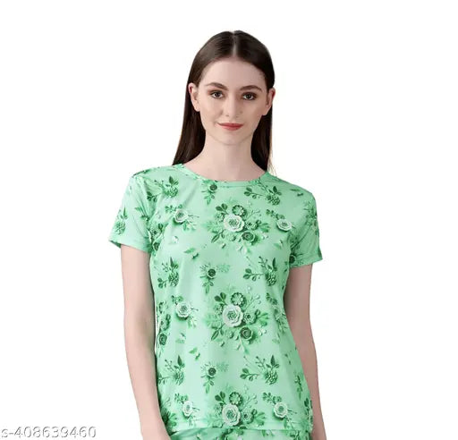 Large lycra t-shirt for women in summer trend, printed with colorful design and casual look