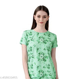 Large lycra t-shirt for women in summer trend, printed with colorful design and casual look