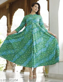 Green cotton bandej printed anarkali dress kurta, three-quarter sleeves, mandarin collar, Indian fashion on model