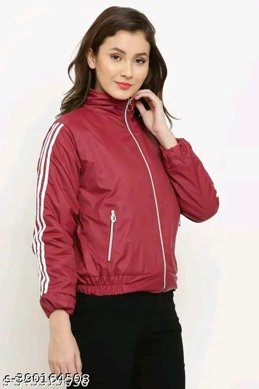 Polyester jacket with three piping, solid or chiffon fabric, available in sizes S, M, L, and XL. Made in India