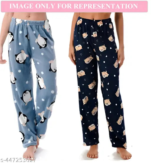 Woolen fleece winter pajama set for women (size Fit 30-34in waist), soft, lightweight & pocket-free maxi length