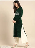 Embroidered wool winter kurta for women, long sleeves, solid print, sizes S-XXL