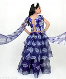 Organza lehenga choli and dupatta for girls, 3-14 years, botanical print, full stitched, India origin