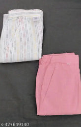 White and pink cotton self-design pants combo for women, featuring two pieces in sizes S to XXXL. Made in India