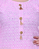 Embroidered cotton blend kurta and palazzo set in Lakhnawi Chikankaari style, India-origin