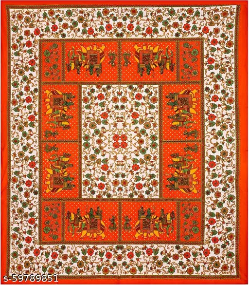 Sanganeri Printed Cotton Double Bedsheet Set with Pillow Covers - Traditional Rajasthani design, high-quality fine cotton for winter use, made in India