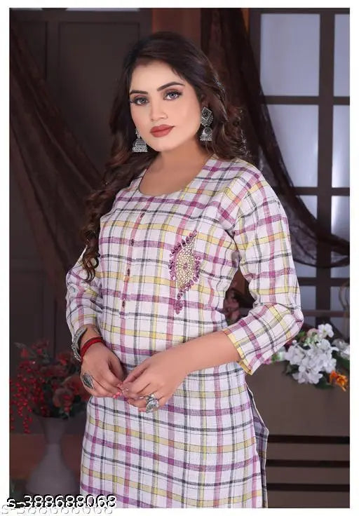 Women's checkered cotton kurtis, three-quarter sleeves, Indian ethnic wear, XL to 5XL sizes available