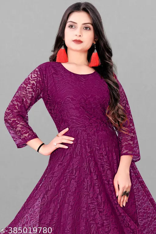 Net fabric printed gown and kurtis for women, bohemian maxi dresses, sustainable fashion in vibrant colors
