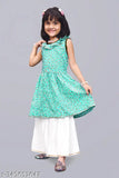 Festive printed crepe anarkali palazzo kurta set for girl, Indian festival wear with A-line dhoti pants and above knee top, sizes 12-8 years