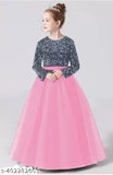 kids gown, net children's special occasion dress, long sleeves, girls fancy dress, kids princess gown - Indian-made exquisite style for young fashionistas, size 5-16 years