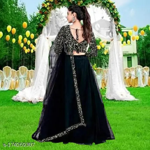 Embellished velvet choli and net dupatta set in gold, Indian party wear and wedding lehenga with lace dupatta