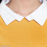 Cotton blend long sleeve yellow T-shirt for women, solid design with collar neck, premium quality, made in India