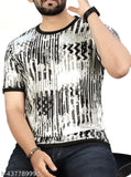 DHARNATH CREATION men's graphic round t-shirt, printed polyester with short sleeves, India-made, size S (36in chest, 26in length)
