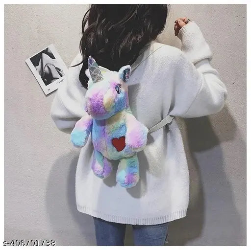 Pink fabric net unicorn backpack for girls, perfect size for playtime essentials