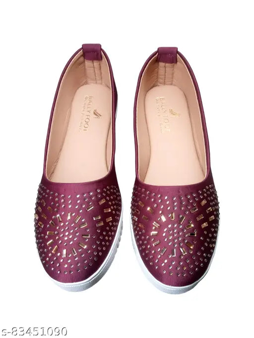 Red maroon synthetic bellies and ballerinas for women's everyday use, ideal for school, college, wedding, party or festival occasions