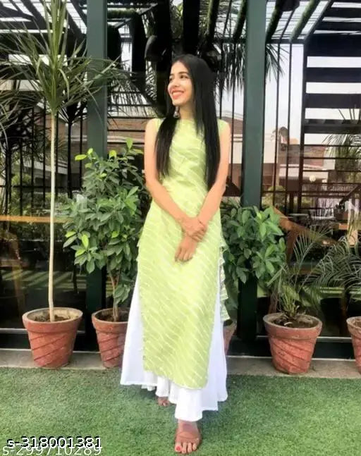 Green cotton striped Mm Leherya only kurti, hand-wash, sleeveless, India origin